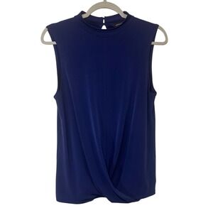 Banana Republic Sleeveless Mock Neck Twist Draped Front Blouse Front Royal Blue